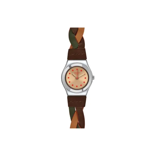 Swatch Quartz Механизм Женские часы 25 мм Кофейный циферблат Часы Корпус из нержавеющей стали Ремешок из натуральной кожи