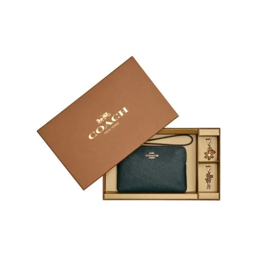 COACH Boxed Крестообразная текстура Кожа Запястье Сумка Клатч Мини Женские Яшмовый