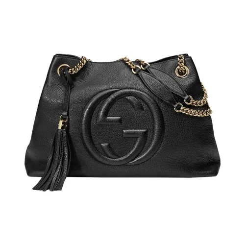 GUCCI SOHO совместный бренд кожаная сумка-тоут одно плечо женская черная