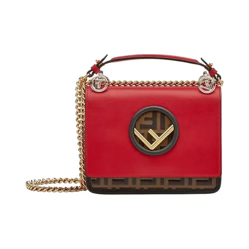 FENDI Kan I Корова Кожа Сумка Сумка через плечо Сумка через плечо Мини Женская Красная Коричневая