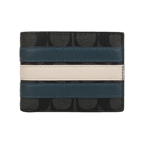 COACH Кошелек Billfold с вставками из кожи стандартный мужской черный серый и синий белый