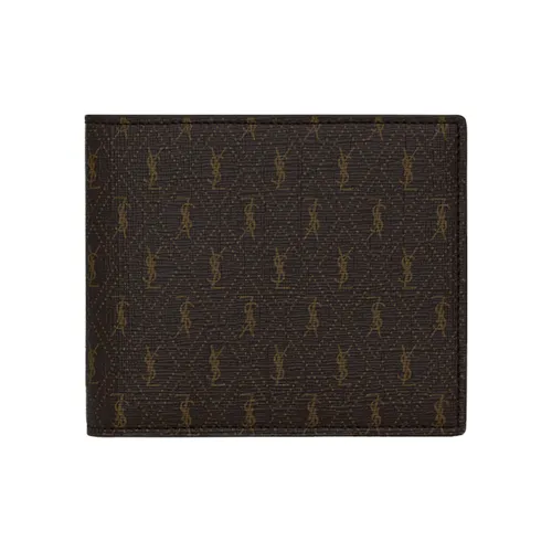 SAINT LAURENT Монограмма Покрытый холст с кожаными вставками Кошелек Мужской Каштановый Хаки Грязно-коричневый