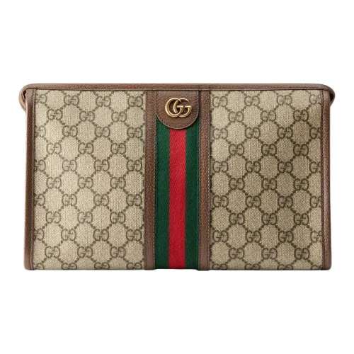 GUCCI Ophidia Холст и Кожа Туалетная Сумка Клатч Стандартный Мужской Эбеновое Коричневое Дерево