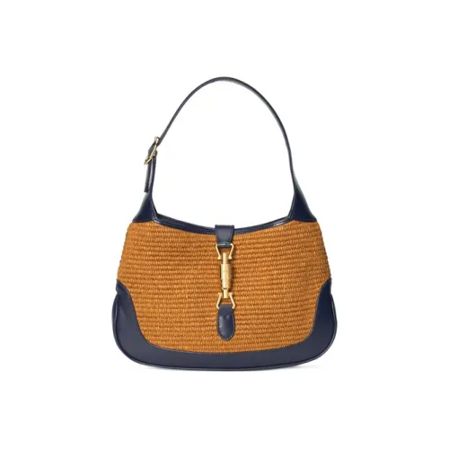 GUCCI Jackie 1961 Ткань с кожаными вставками лунный свет сумка через плечо маленькая женская коричневый синий многоцветный