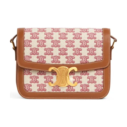 CELINE Вышивка Ткань и Коровья Кожа Сумка через плечо Сумка на плечо Сумка через плечо Женская Винтажная Розовая Красная