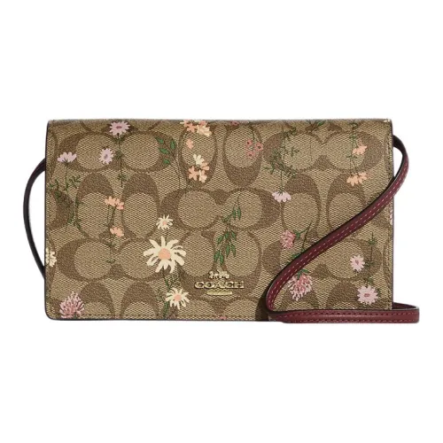 COACH Anna Покрытие Холст Кожаная Вставка Конверт Сумка Сумка через плечо Маленькая Женская Хаки