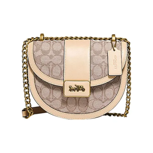 COACH Alie Холст с кожей Седло Сумка Сумка через плечо Маленькая Женская Хаки Белая