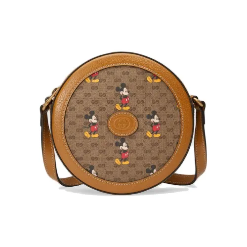 GUCCI Disney Коллаборация Холст с кожей Круглая сумка Сумка через плечо Женская