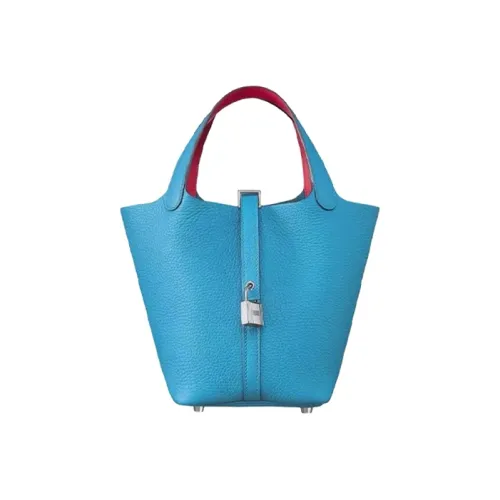 HERMES Picotin Кожа Ведрообразная Сумка Женская FLORIDA Синий MEXICAN Розовый