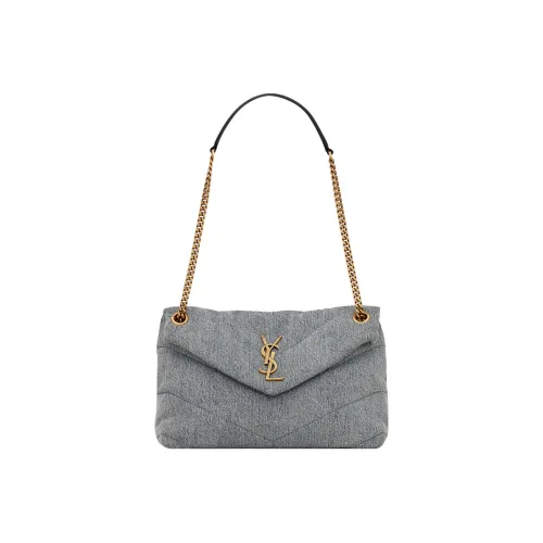 SAINT LAURENT Пуховик Деним с кожаными вставками Сумка через плечо Сумка на плечо Женская Синий Серый