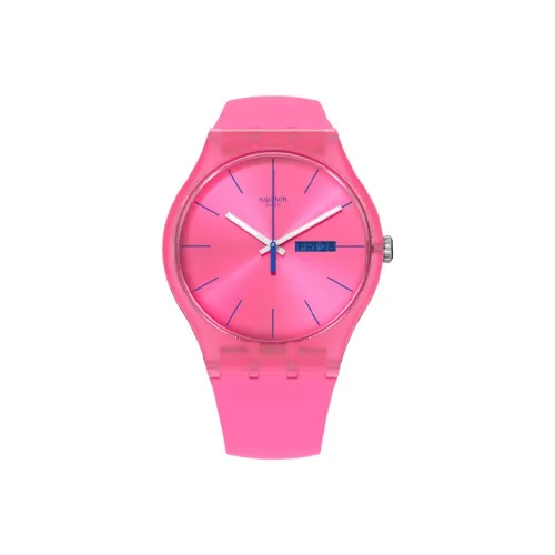 SWATCH Розовый Rebel Collection Кварцевый механизм Женские часы 41 мм Розовый циферблат Часы Пластиковый корпус Часы Силиконовый ремешок