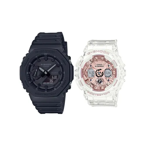 CASIO Парные часы Коллекция GA GMA Кварцевый механизм Часы Унисекс Черный циферблат GA 2100 1A1+GMA S120SR 7AER