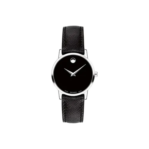 MOVADO Museum Series Кварцевый механизм Женские часы 28 мм Черный циферблат Корпус из нержавеющей стали Кожаный ремешок
