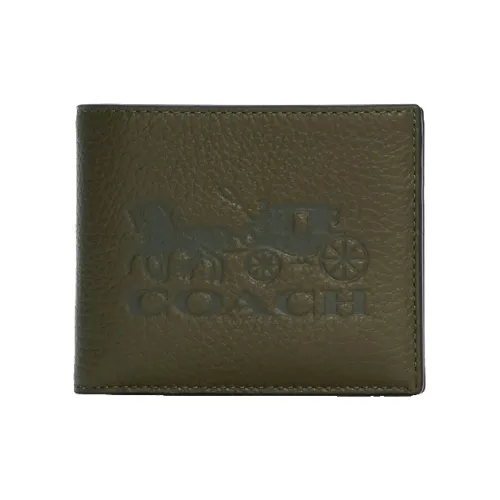 COACH 3 IN 1 Wallet Пескоструйная кожа Кошелек Стандартный Мужской Оливково-зеленый Бежевый Многоцветный