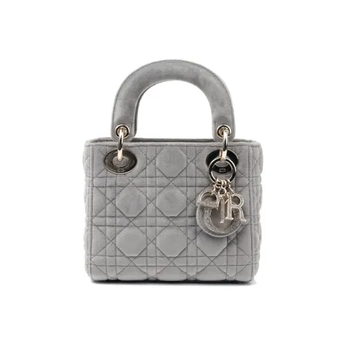 DIOR Lady Dior Велюр Материал Сумка Lady Dior Сумка через плечо Сумка Маленькая Женская Серого цвета