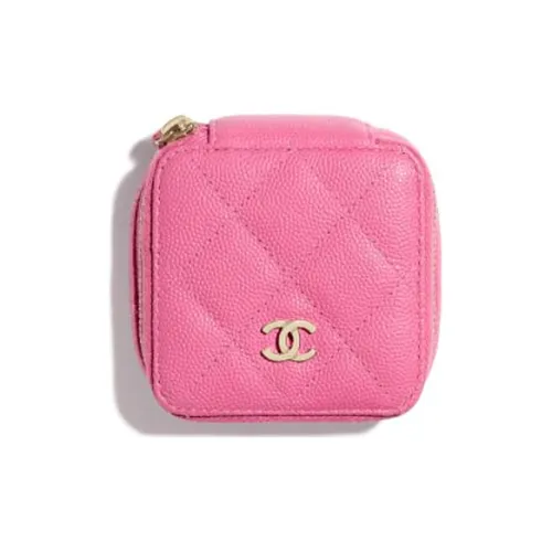 CHANEL Рельефная Икорная Телячья Кожа Маленькая Сумочка для Ювелирных Украшений Монета Женская Розовая