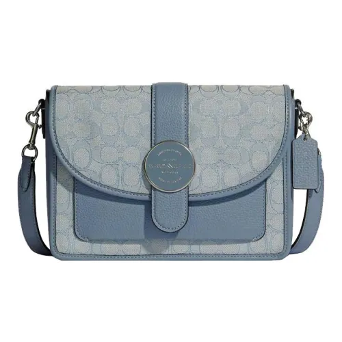 COACH Lonnie Жаккардовая ткань с кожаными вставками Сумка через плечо Средняя Женская Туманно-голубой Mordan Цвет