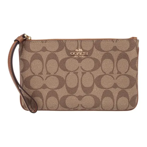 COACH Wristlet Холст и кожа Маленькая сумка на запястье Маленькая женская Коричневая монограмма