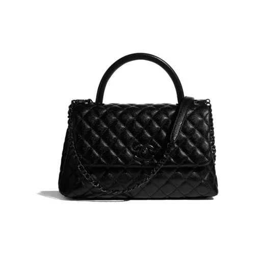 CHANEL Coco Handle Клетка Корова Кожа Цепь Сумка Плечо Сумка Женская Черная