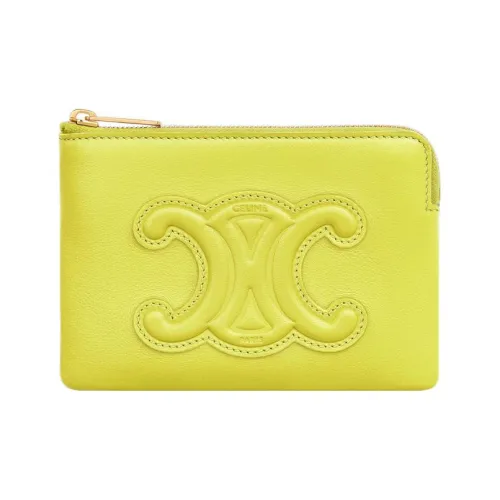 CELINE Triomphe Гладкая коровья кожа Кошелек для монет Женские Флуоресцентный желтый