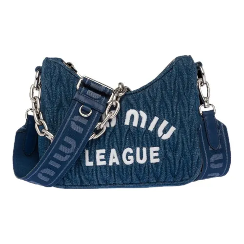 MIU MIU Matelassé Denim Сумка через плечо Сумка на руку Сумка через плечо Мини Женская Синяя и Белая