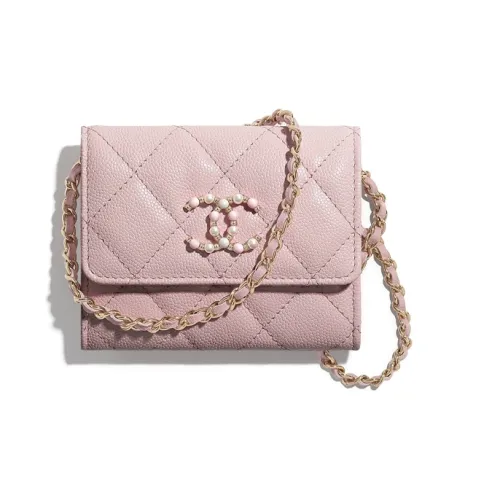 CHANEL Телячья кожа и металл Сумка через плечо Сумка на плечо Монетница Кошелек Женские Светло-розовый