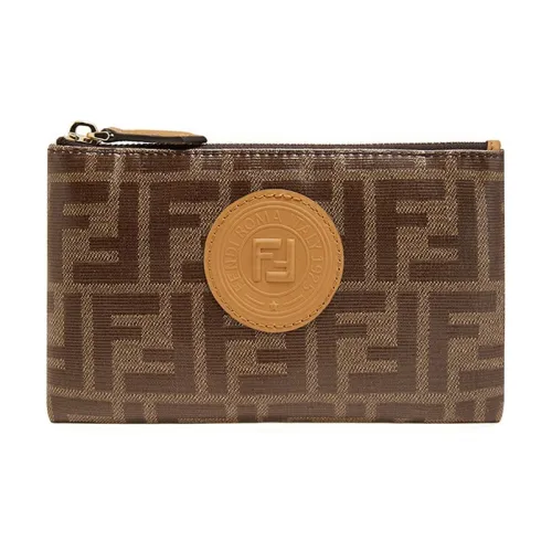 FENDI Покрытый холст с кожаными вставками клатч кошелек для монет женский коричневый