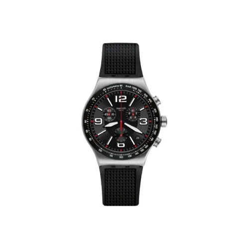 SWATCH Irony Collection Кварцевый механизм Мужские часы Часы 49 мм Черный циферблат Корпус из нержавеющей стали Резиновый ремешок