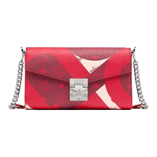 MCM Millie Visetos Покрытый холст с кожей наппа Сумка через плечо Средний Женский Красный