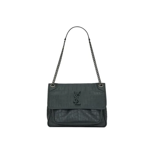 SAINT LAURENT Хобо сумка из тисненной кожи с узором крокодила цепочка через плечо сумка на плечо женская темно-зеленая