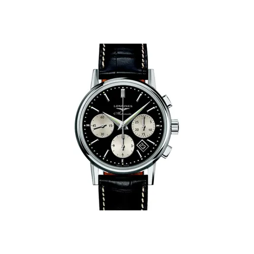LONGINES Classic Vintage Автоматический Механический Механизм Мужские Часы 39 мм Черный Циферблат Корпус из Нержавеющей Стали Кожаный Ремешок