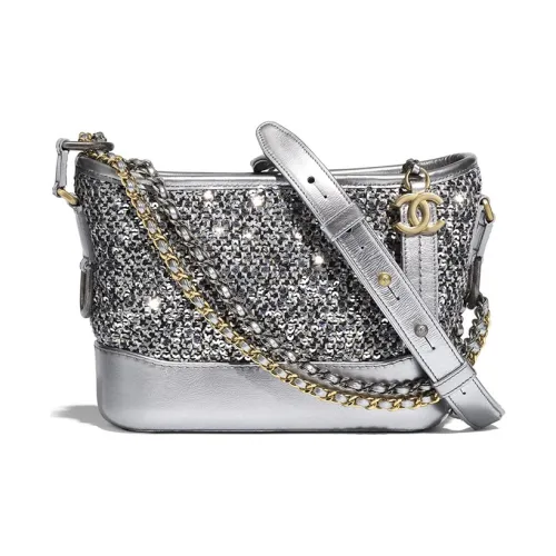 CHANEL Gabrielle Телячья кожа Одно плечо Через плечо Ручной Рюкзак Маленький Women's Silver Блестки