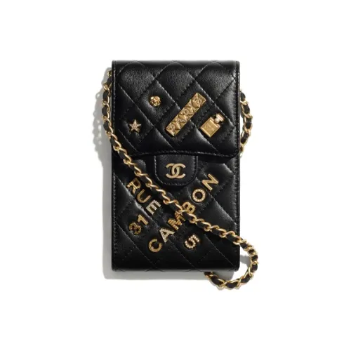 CHANEL Sheepskin Metal Crossbody Чехол для телефона Мини Женский Черный Золото