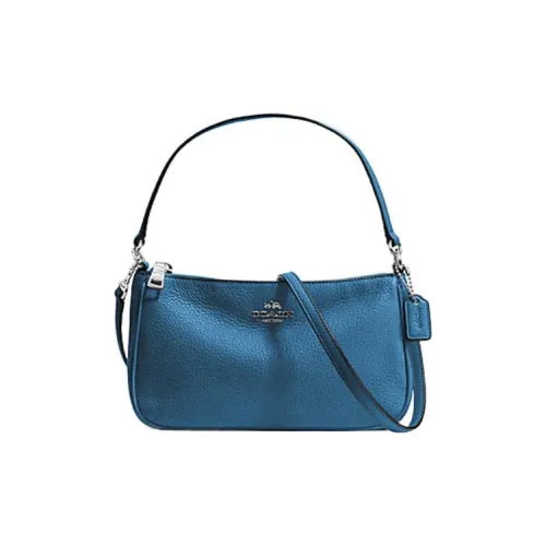 COACH Top Handle Пескоструйная кожа Через плечо Одно плечо Сумка Маленькая Женская Серебряный Сланцево-синий