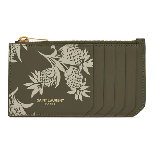 SAINT LAURENT Блестящий кожаный держатель для карт держатель для карт мужской хаки