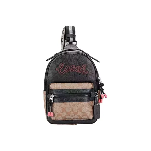 COACH Graham Холст Искусственная кожа Сумка через плечо Средняя Женская Черная Многоцветная
