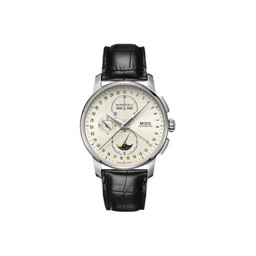 Mido Baroncelli Автоматический Механический Часы Мужские 42 мм Белый Циферблат Корпус из Нержавеющей Стали Кожаный Ремешок