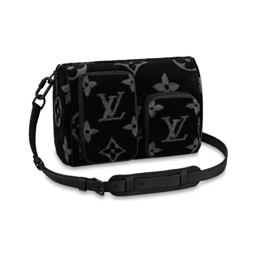 LOUIS VUITTON Speedy Flock Embroidery Pillow Bag Shoulder Bag Crossbody Bag Men's Black