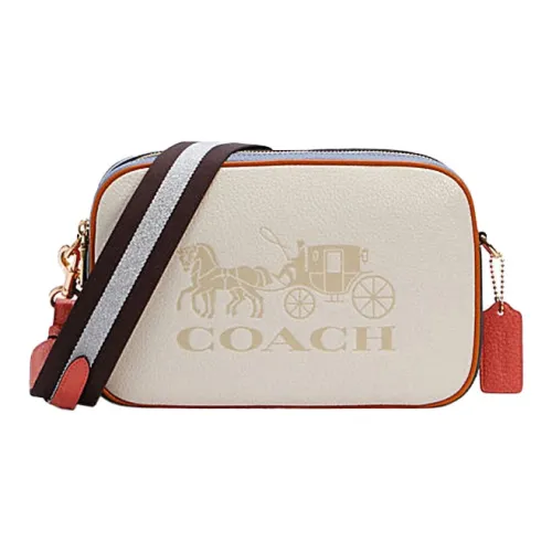 COACH Jes Кожа Camera Сумка Сумка через плечо Средняя Женская Белая Сине-оранжевая