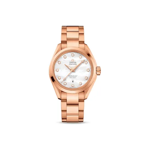 OMEGA AQUA TERRA 150 метров Автоматический Механический Механизм Женские Часы 34 мм Белый Циферблат Седна 18К Золото Ремешок