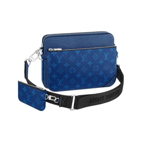 LOUIS VUITTON Trio Холст с покрытием из кожи Taïga Сумка через плечо Сумка на плечо Мужская Синяя