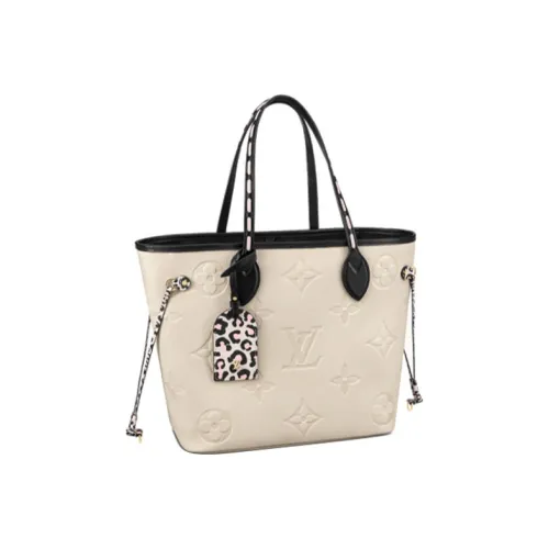 LOUIS VUITTON NEVERFULL Коровья кожа Тоут Сумка Сумка для покупок Комбинированная сумка Сумка на плечо Сумка среднего размера Женская Молочно-белая