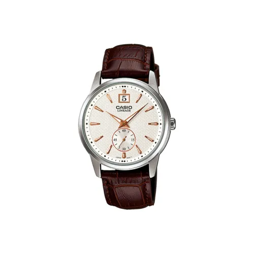 CASIO LINEAGE Series Кварцевый механизм Кожаный ремешок Часы Мужские Белый циферблат