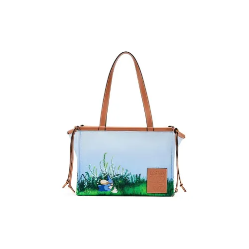 LOEWE Cushion Tote Linen с Calfskin Одно плечо Сумка Женская Светло-синяя