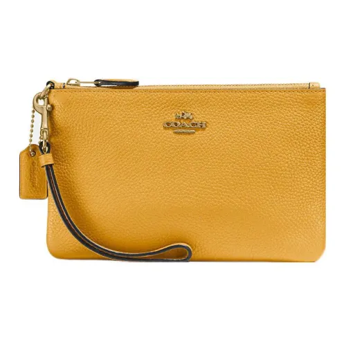 COACH Wristlet Кожа Запястье Сумка Клатч Мелочь Кошелек Маленький Женский Желтый
