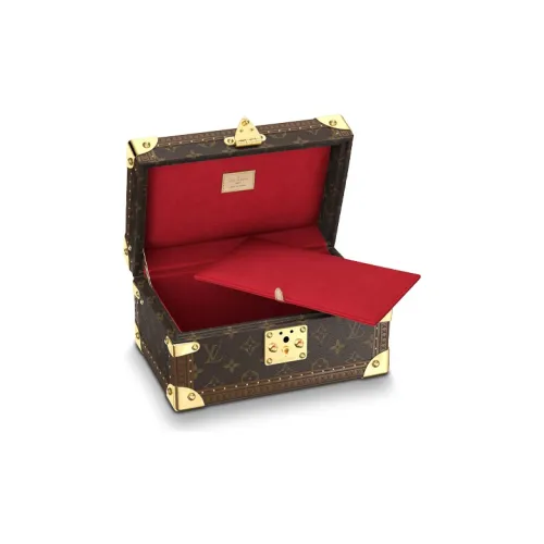 LOUIS VUITTON COFFRET TRESOR Холст Покрытие Косметичка Коробка для хранения Твердый чехол Женские Коричневый Лайнинг Красный