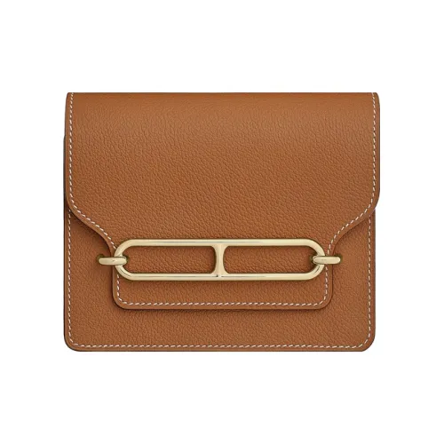 HERMES Roulis Телячья кожа Держатель для карт Монетница Бананка Мини Женская 37 Золотисто-коричневый