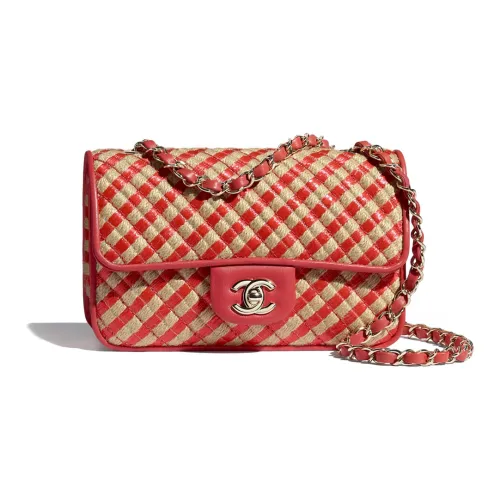 CHANEL Classic Flap CF Рафия Металл Кроссбоди Сумка Сумка через плечо Женская Красная
