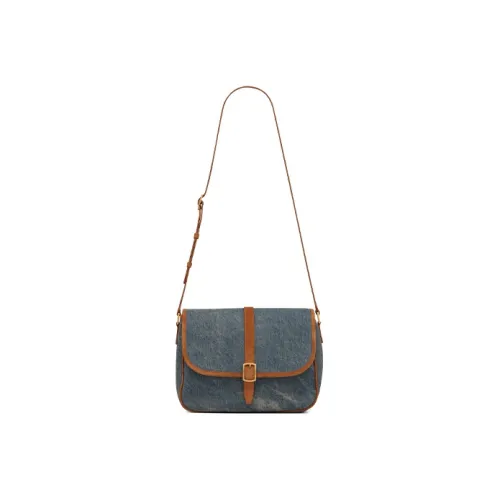 SAINT LAURENT Деним с кожаными вставками Сумка через плечо Сумка на плечо Женская