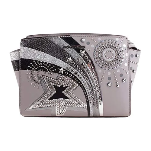 MICHAEL KORS Selma Овчина Пэчворк Кожаная Сумка через плечо Женская Жемчужно-Серый